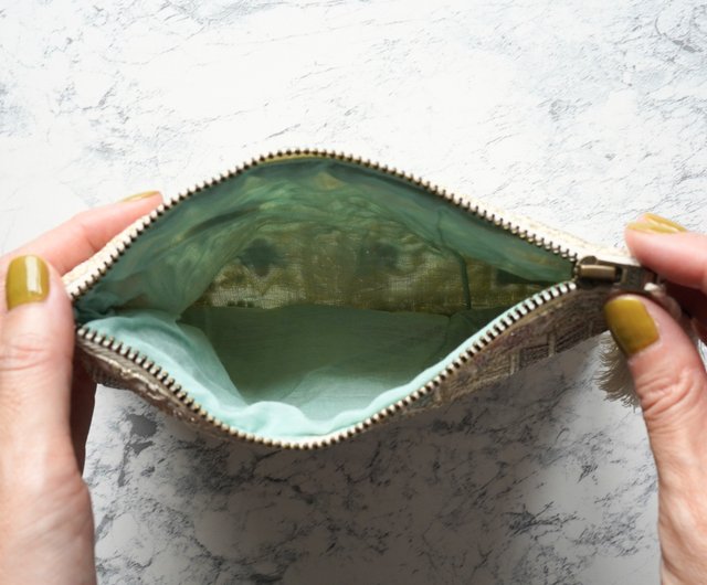 インド刺繍生地　ポーチ インド刺繍生地のポーチセット アイボリー＜ホリデーボックス2025