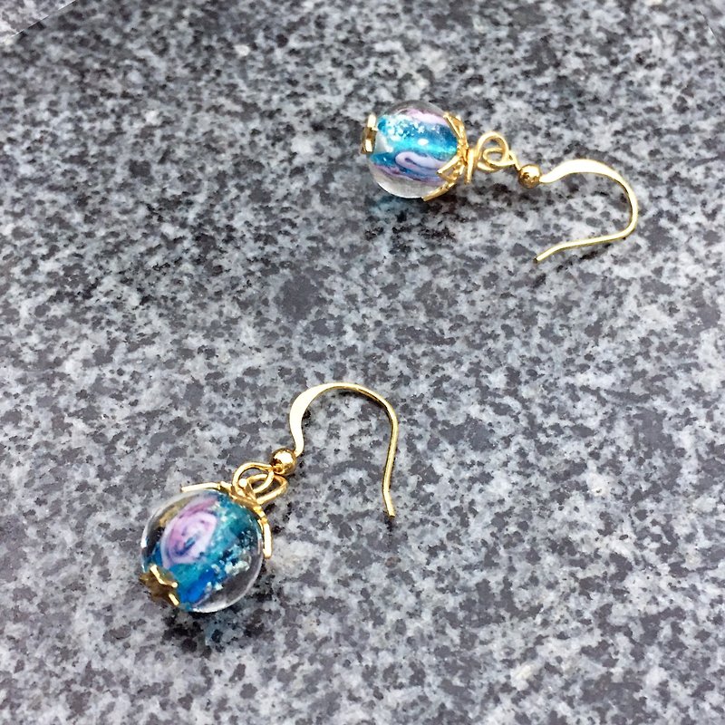 Can be changed clip - glass drop earrings - Mermaid - ต่างหู - แก้ว สีน้ำเงิน