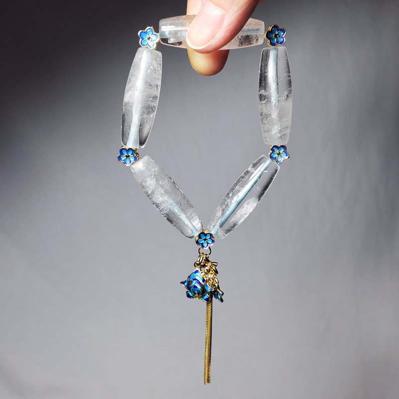 白幽靈水晶 琺瑯 花 花開富貴 蓮花 清淨 智慧 手鍊 單品 禮物 - 手鍊/手環 - 寶石 白色