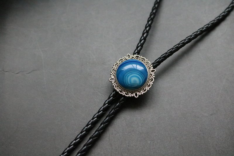 蓝色条纹玛瑙圆形保罗领带领结西部牛仔领带结 - 領帶/領帶夾 - 半寶石 藍色