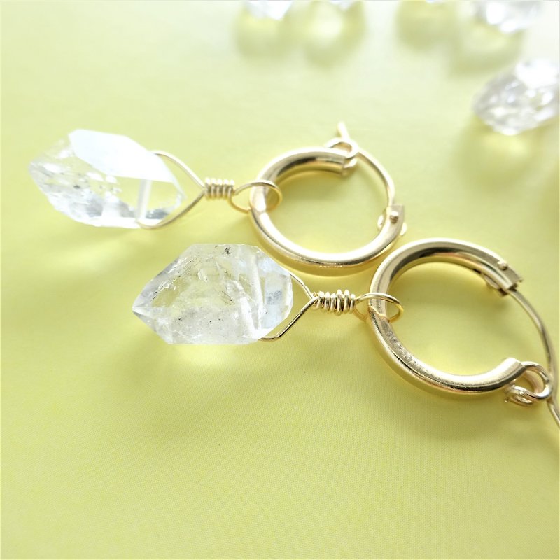 14kgf*Herkimerdiamond hoop pierced earring / earring - Earrings & Clip-ons - Gemstone Transparent