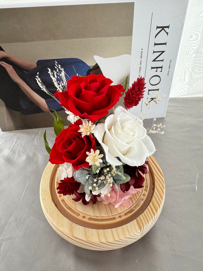 Preserved Flower Cup Preserved Flower Night Light Red Rose Sincere Style - ช่อดอกไม้แห้ง - พืช/ดอกไม้ 