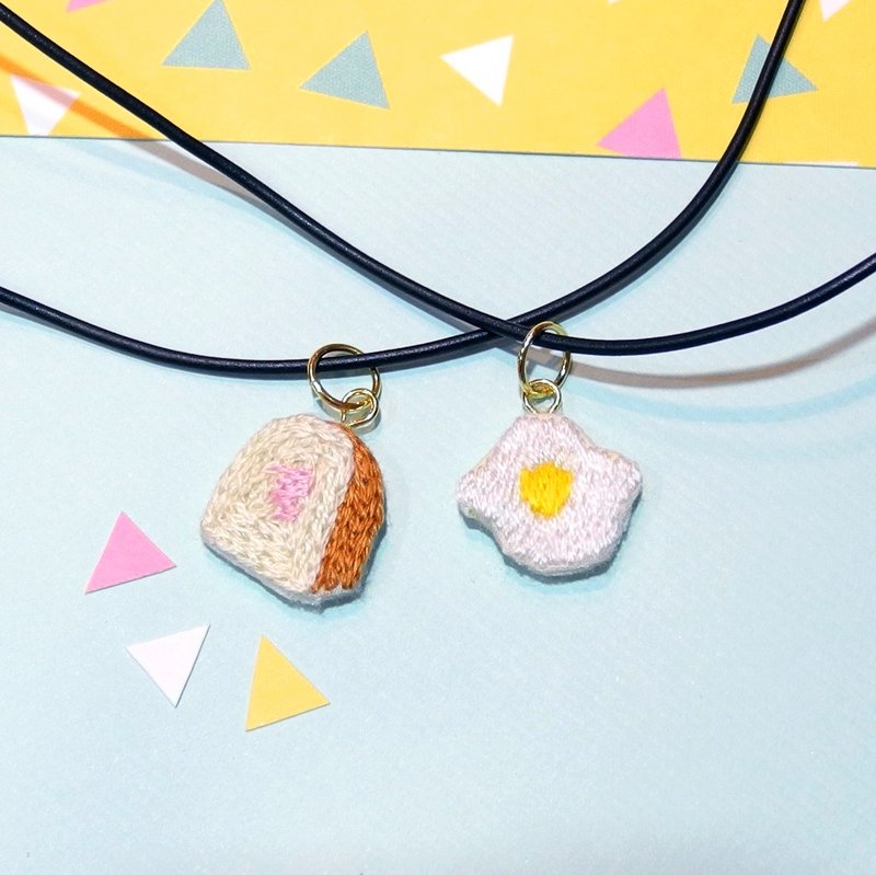 食物系刺繡絕配吐司 蛋  手鍊  2 入/閨蜜/姊妹 手工刺繡 - 項鍊 - 繡線 多色