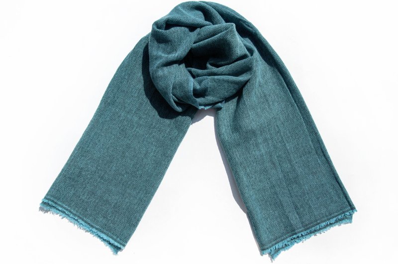 喀什米爾Cashmere 針織圍巾 純羊毛圍巾 手織圍巾 編織圍巾-深海 - 圍巾/披肩 - 羊毛 藍色