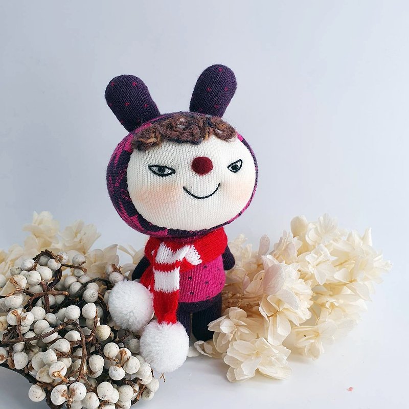 [Lucky Purple Baby] Handmade Red Scarf Purple Baby Charm Sock Doll Gift - ตุ๊กตา - ไนลอน 