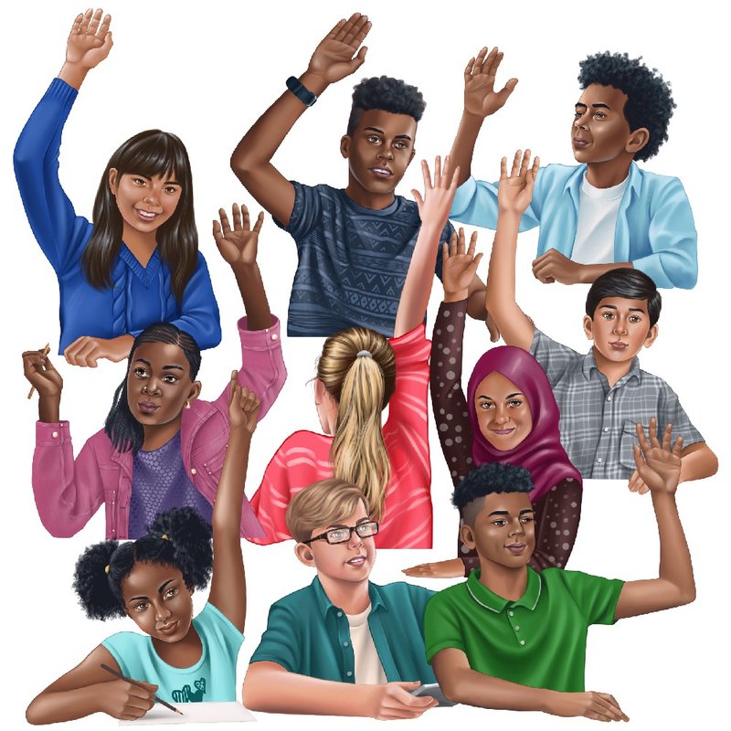 Middle School Students Raising Hands - 電子似顏繪/繪畫/插畫 - 其他材質 