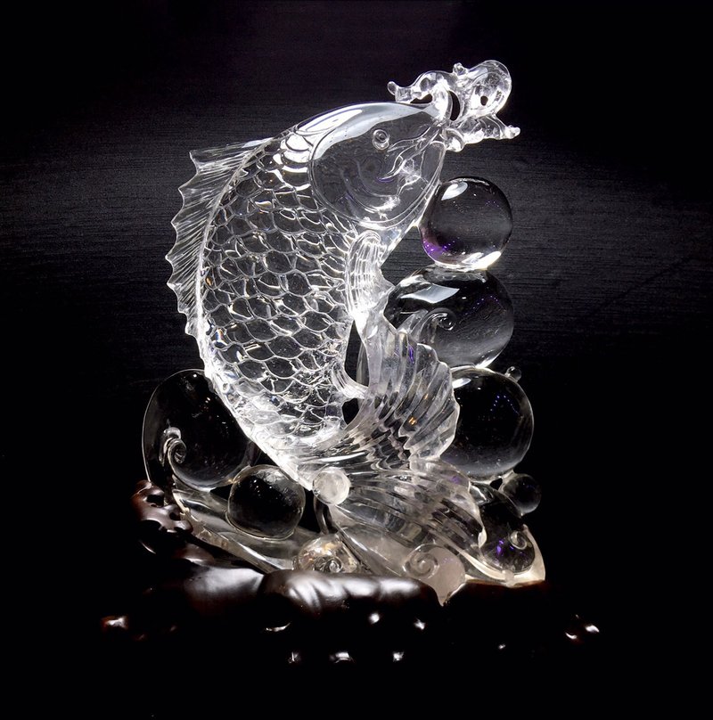 收藏級天然白水晶年年有餘擺件 精工雕刻 造型飽滿 活靈活現 - 其他 - 水晶 