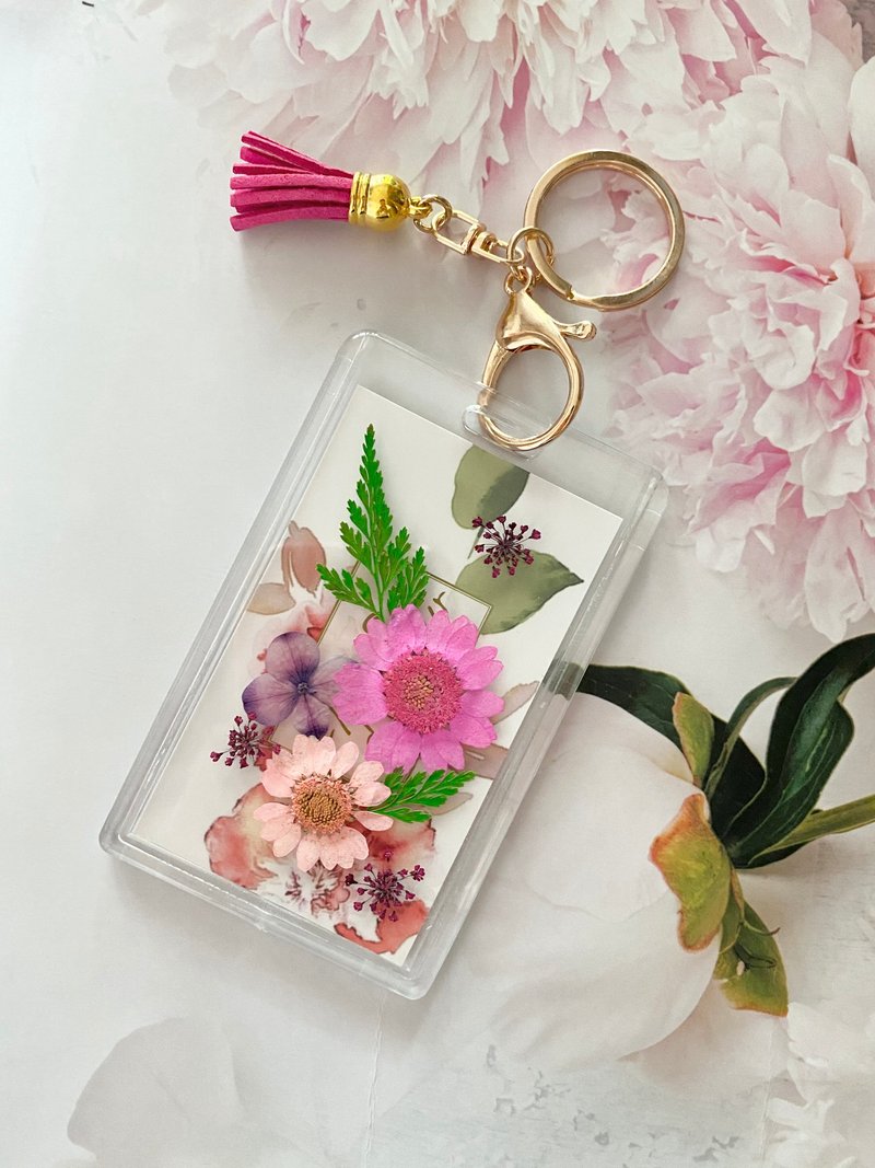 真花押花證件套/識別證/票卡套/悠遊卡/八達通(可加個性字母吊飾 - 證件套/識別證套 - 植物．花 粉紅色