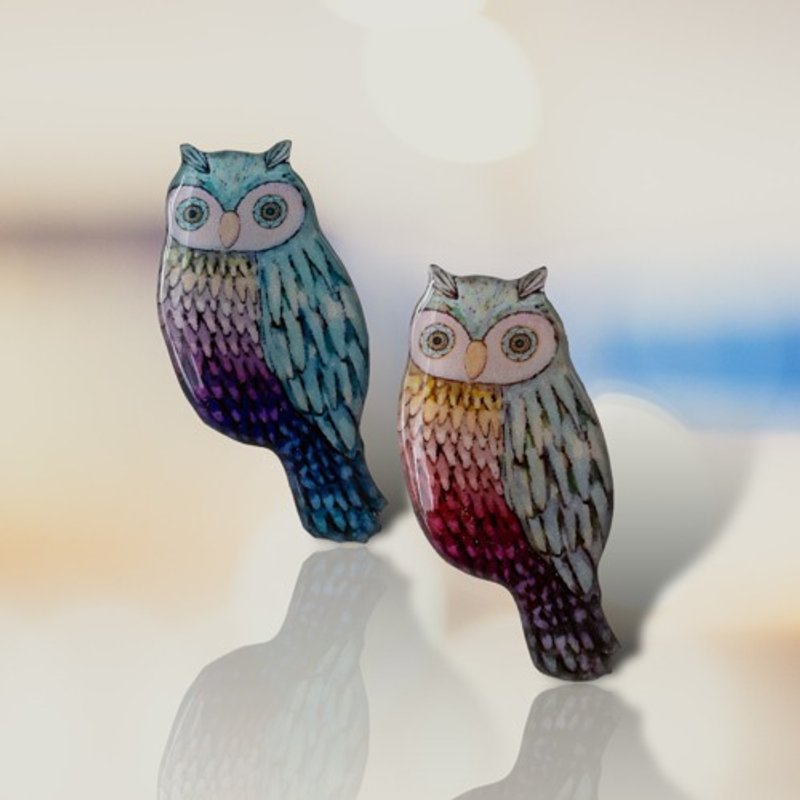 Starry-eyed owl brooch (2 colors) - เข็มกลัด - พลาสติก 