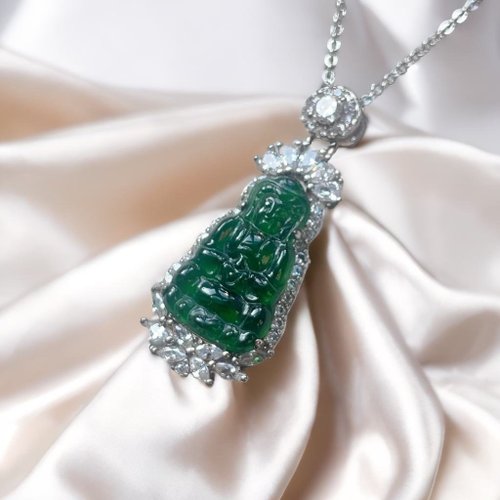 瓔珞珠寶盒 E.L.Jewelry Box 冰種老坑綠翡翠觀音菩薩項鍊 925純銀 | 天然緬甸玉翡翠A貨