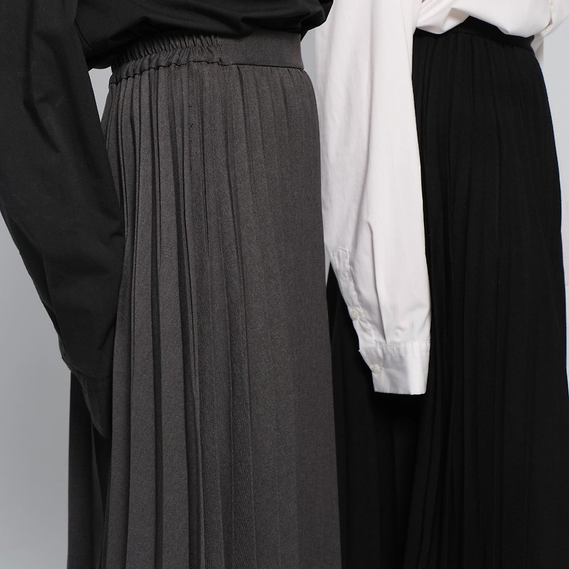[Floating Life Like a Dream] High-waisted pleated long skirt/grey - Skirts - Polyester Multicolor