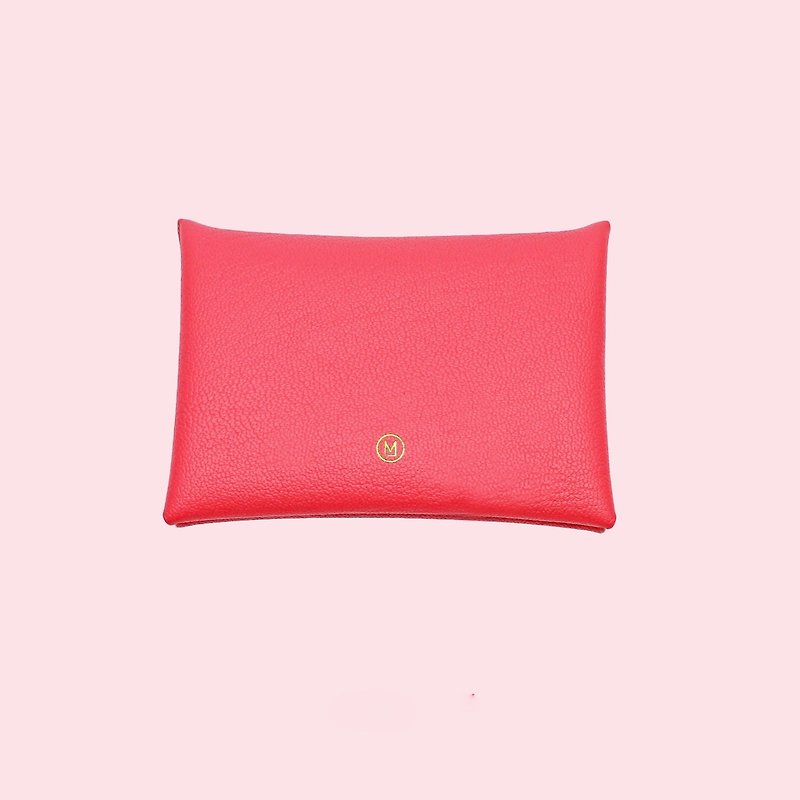 Customized genuine leather macaron pink card holder/wallet/card holder/card case - ที่เก็บนามบัตร - หนังแท้ สึชมพู