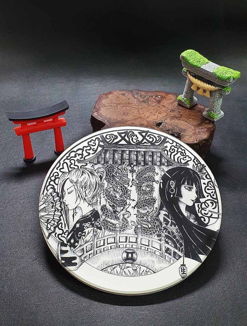 | Oriental Zodiac | Ceramic Coaster - Gemini - Coasters - Pottery White
