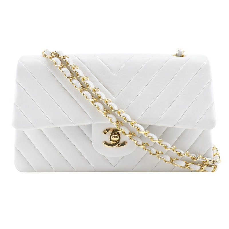 【日本直送】シャネル CHANEL チェーンショルダー ショルダーバッグ Vステッチ ダブルフラップ ヴィンテージ ラムスキン 白 レディース【中古】 - 側背包/斜背包 - 真皮 白色