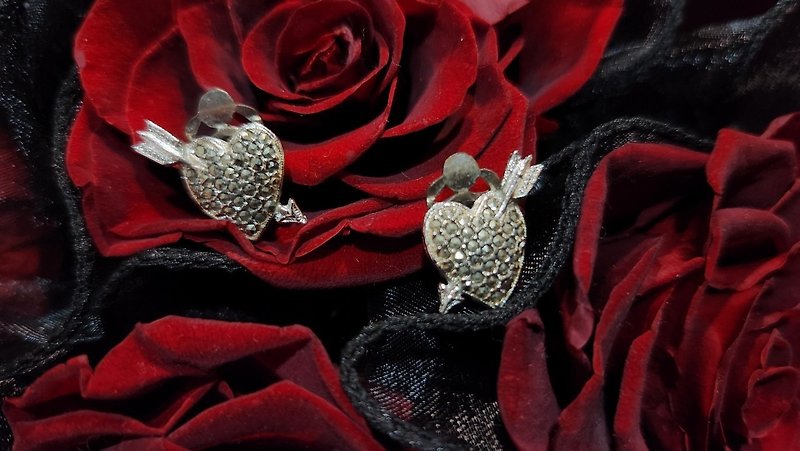 1950s Love Arrow Marcaite Clip-On[Graduation Gift] - Earrings & Clip-ons - Precious Metals Silver