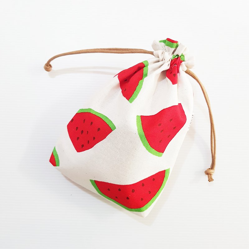 [Big Watermelon] Japanese Girls Must Have!!! Drawstring Pocket Storage Bag Cosmetic Bag Christmas Exchange Gift - Toiletry Bags & Pouches - Cotton & Hemp Red