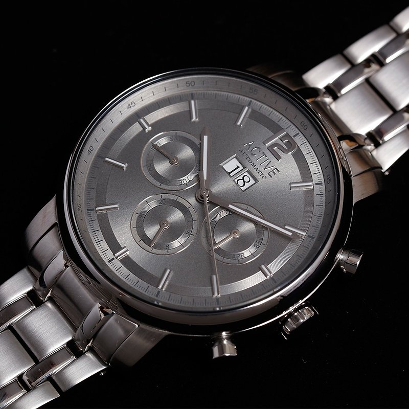 雅達飛自動機械系列–銀灰精鋼帶 - 男裝錶/中性錶 - 不鏽鋼 灰色