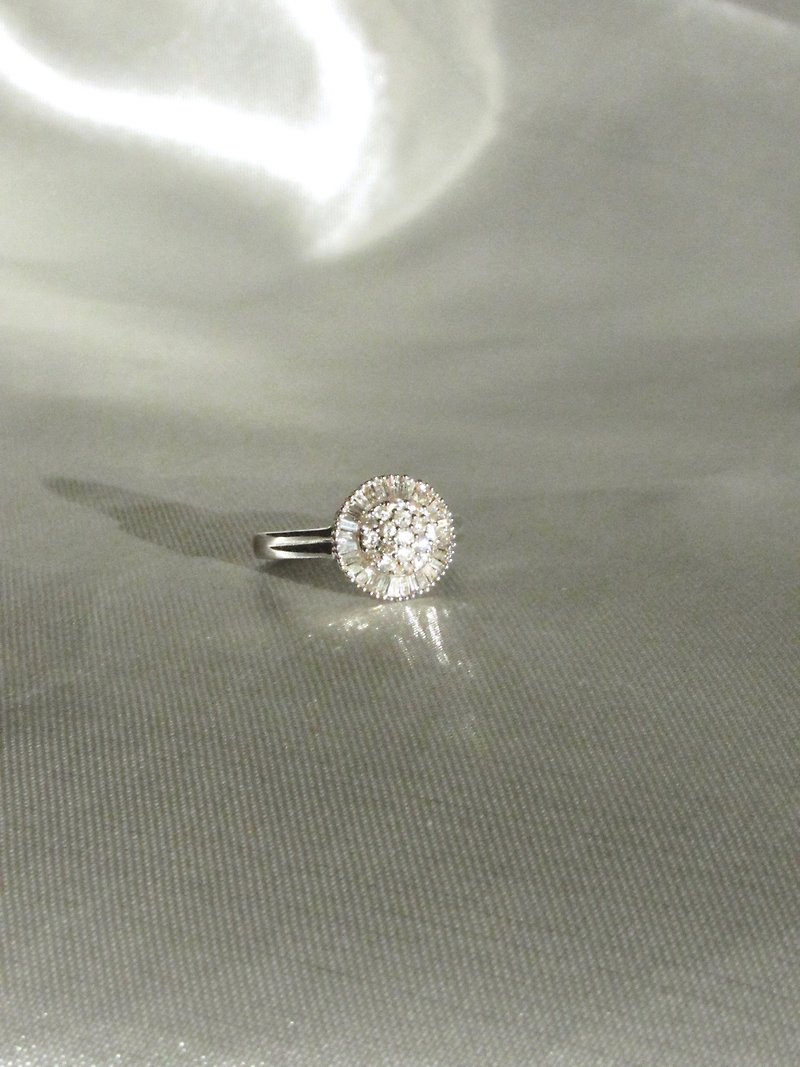 18K White Gold Natural Baguette & Round Diamond Dandelion Ring - 戒指 - 鑽石 透明