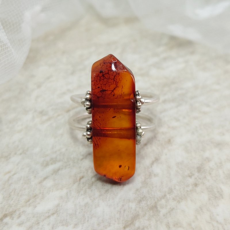 戒指 天然琥珀 清透棕色 925銀飾 手工 活動戒圍 飾品 首飾 - 戒指 - 半寶石 咖啡色