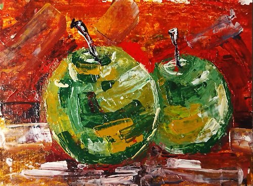 paintingsKateArt 畫成熟的青蘋果廚房靜物水果牆裝飾