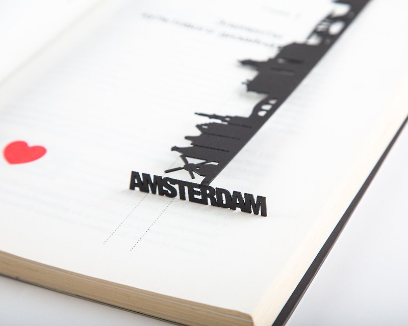 Metal bookmark Cityscape Amsterdam // Netherlands love //Free shipping worldwide - ที่คั่นหนังสือ - วัสดุอื่นๆ สีดำ