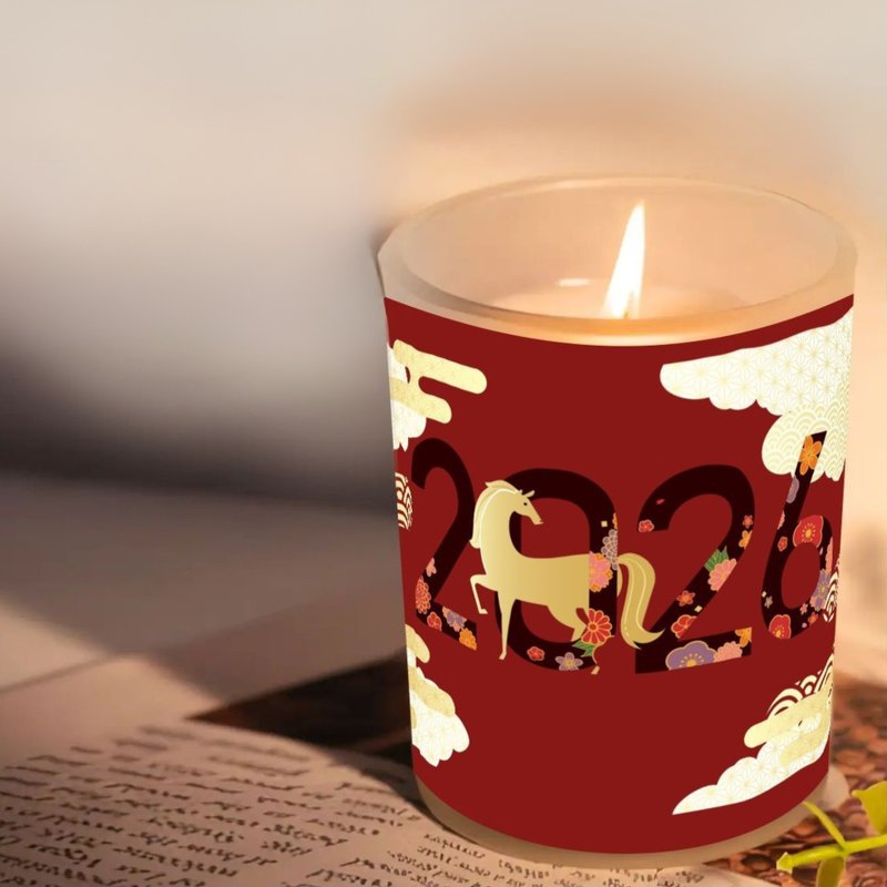 เทียนหอมนักษัตรปีมะเมีย ม้า (ปีมะเมีย) เสริมมงคล แก้ปีชง ควอตซ์ทาคาชิโฮะบริสุทธิ - เทียน/เชิงเทียน - แก้ว สีแดง