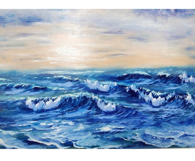 Ocean Painting Waves Original Art Oil Painting on Canvas - 設計館