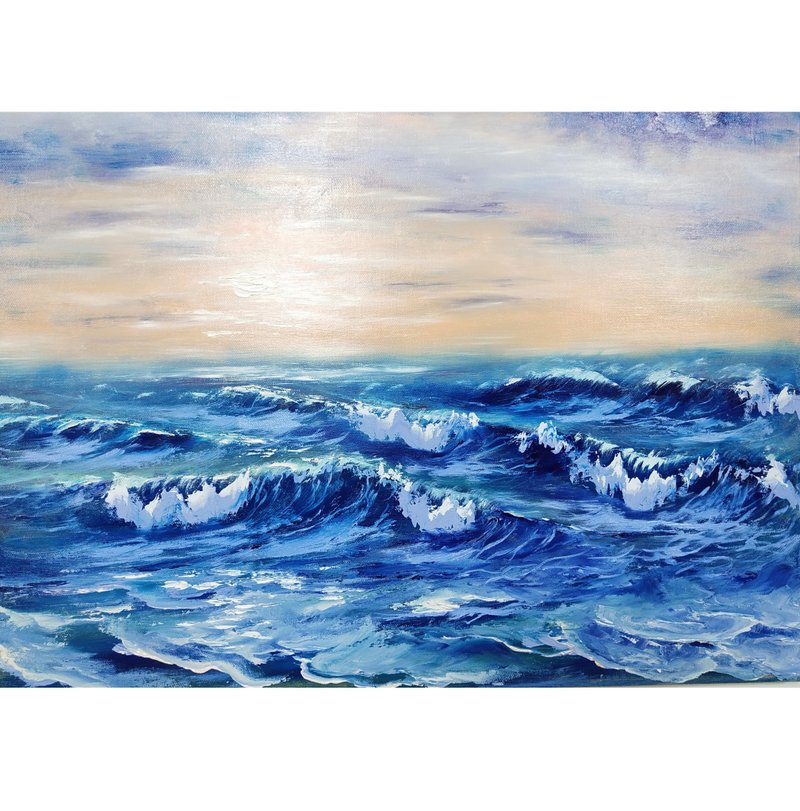 Ocean Painting Waves Original Art Oil Painting on Canvas - 海報/掛畫/掛布 - 棉．麻 多色