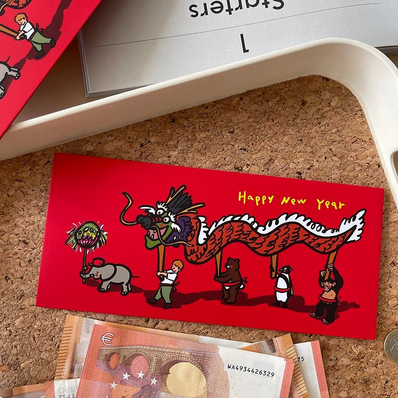 【快速出貨】舞龍舞獅橫式紅包袋利是封3入 - 紅包袋/春聯 - 紙 紅色