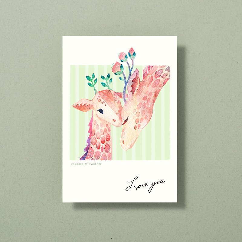 Illustrated postcard-Love you - การ์ด/โปสการ์ด - กระดาษ สีเขียว