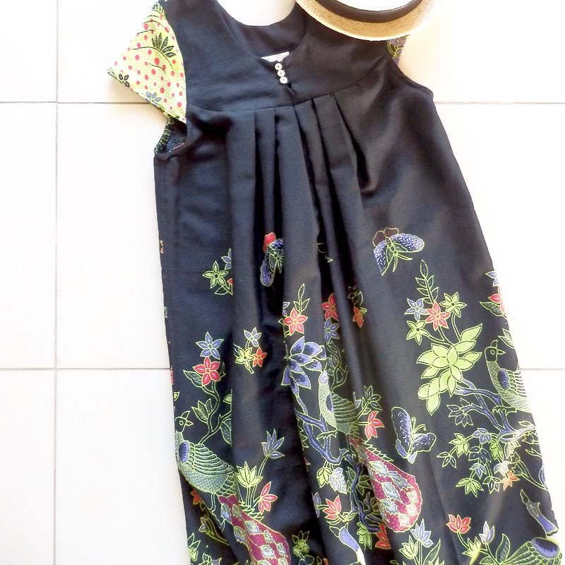 [Green] cotton batik dress - One Piece Dresses - Cotton & Hemp Black