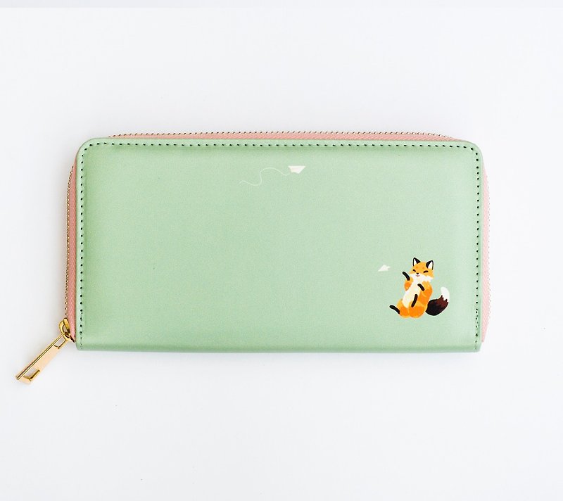 │ paper aircraft green │ printing long clip - Wallets - Faux Leather Green