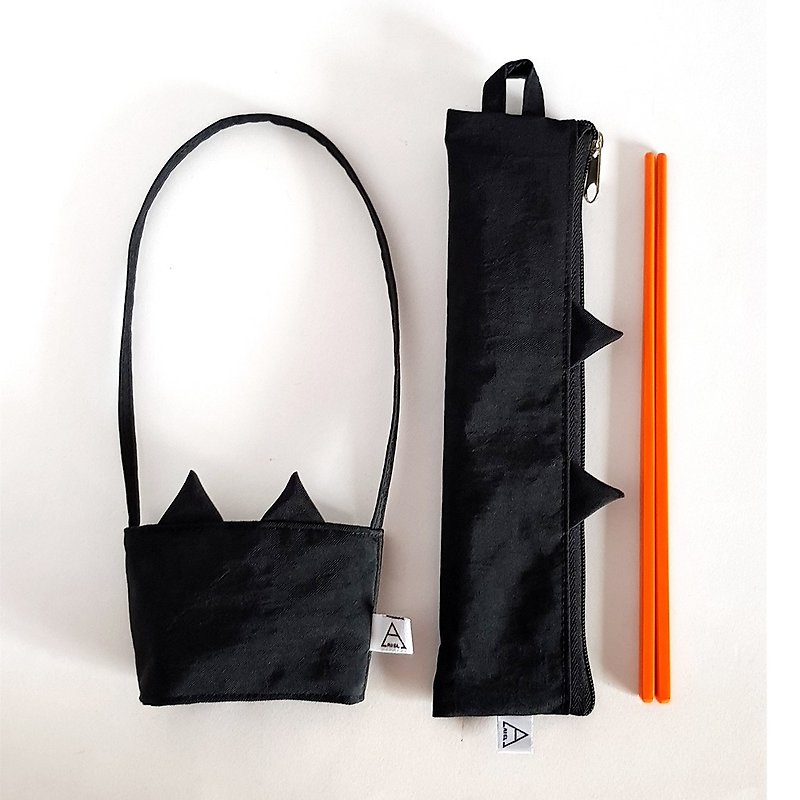 Ariel's wonderland/black cat/environmental tableware bag+beverage bag - ถุงใส่กระติกนำ้ - วัสดุอื่นๆ สีดำ