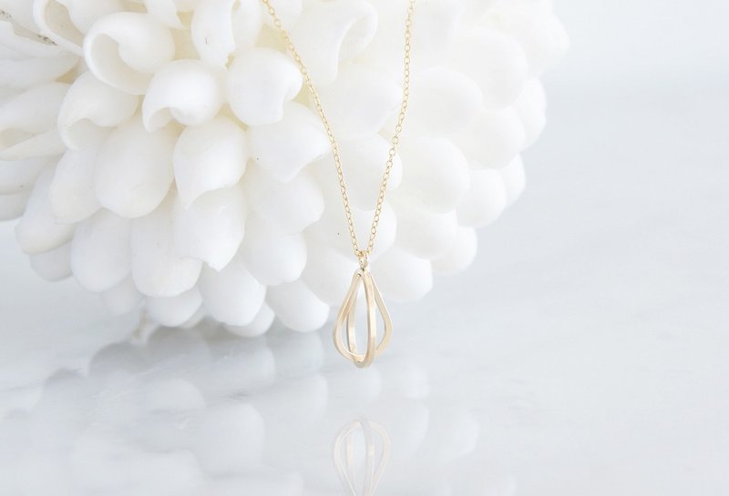 【14 KGF】 Long Necklace - 14 KGF Double Teardrop Birdcage - - Long Necklaces - Other Metals Gold