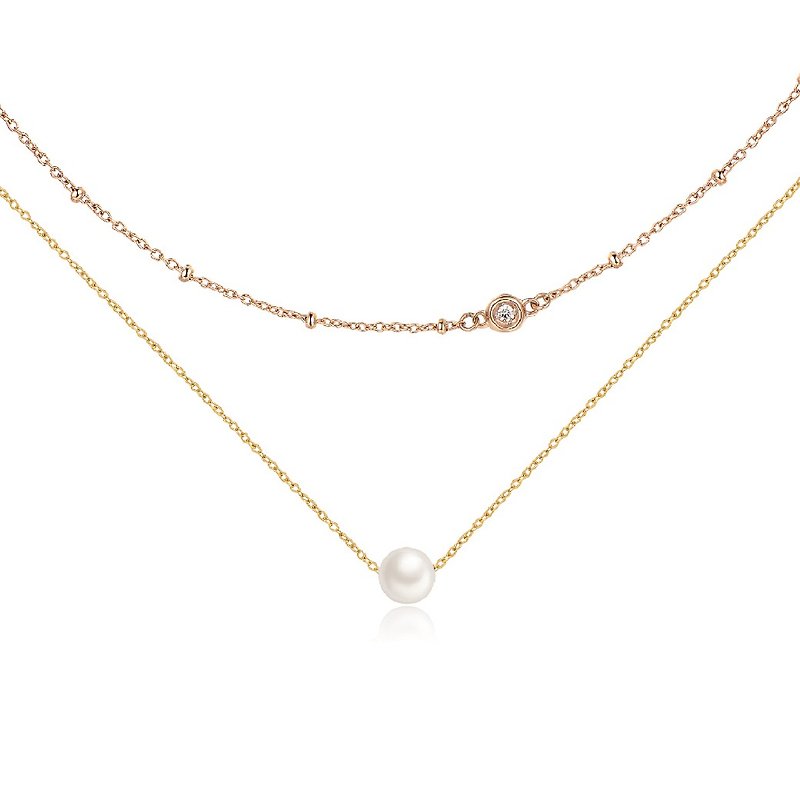 Japanese akoya seawater pearl diamond double strand - สร้อยคอ - โลหะ สีทอง