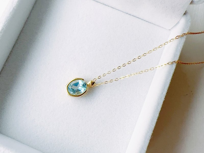 Natural Aquamarine Perfume Bottle Sterling Silver Necklace European Style Fashion Texture Simple Golden Tanabata Valentine's Day - Necklaces - Sterling Silver Blue