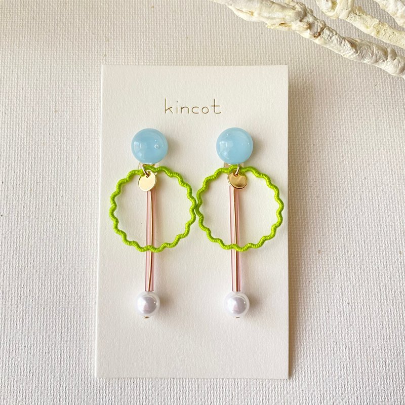 Mokumoku Earrings / Clip-On[Light Blue] - ต่างหู - แก้ว หลากหลายสี