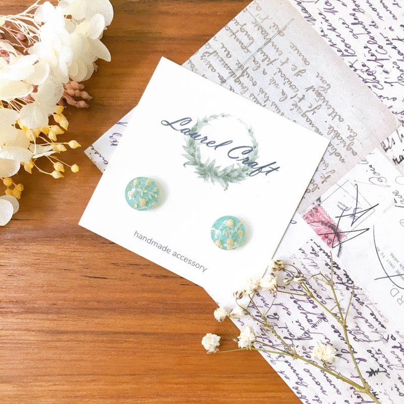 Morandi series turquoise liberty 925 silver earrings/ clip on - ต่างหู - พืช/ดอกไม้ สีเขียว