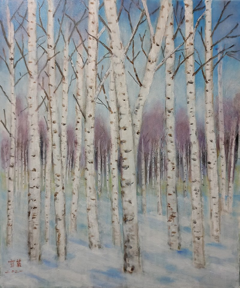 Weng Xueli's original oil painting creation of birch trees in winter - Posters - Other Materials White
