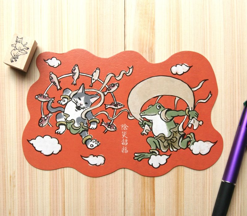 Deformed Postcards - Wind God and Thunder God - การ์ด/โปสการ์ด - กระดาษ สีแดง