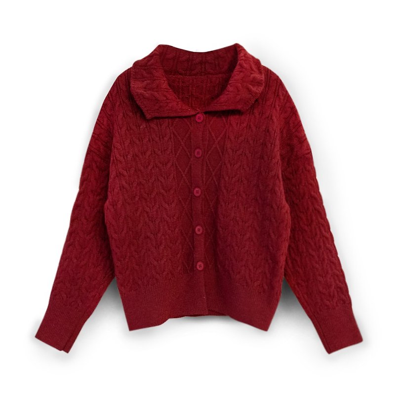 Short Knitted Sweater Jacket Red F - สเวตเตอร์ผู้หญิง - ผ้าฝ้าย/ผ้าลินิน สีแดง