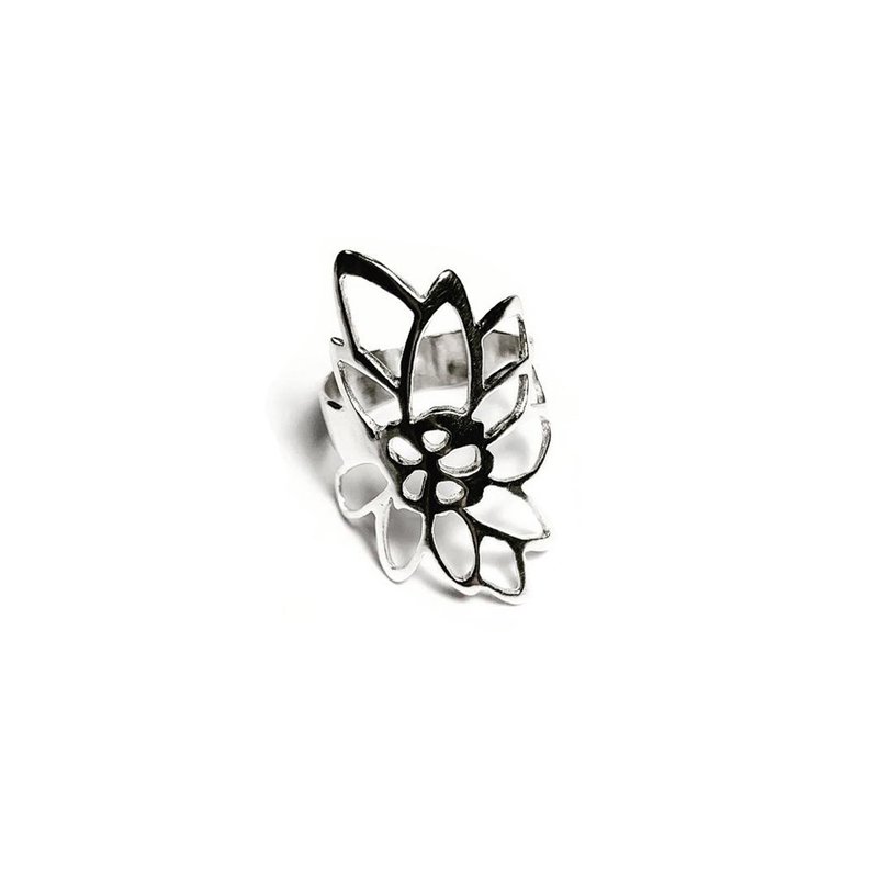 Sterling Silver Floral Pattern Statement Ring - แหวนทั่วไป - เงินแท้ สีเงิน