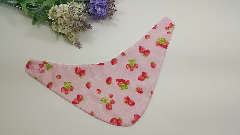 草莓咬一口 二重紗３層口水巾圍兜(限量款) - 圍兜/口水巾 - 棉．麻 粉紅色