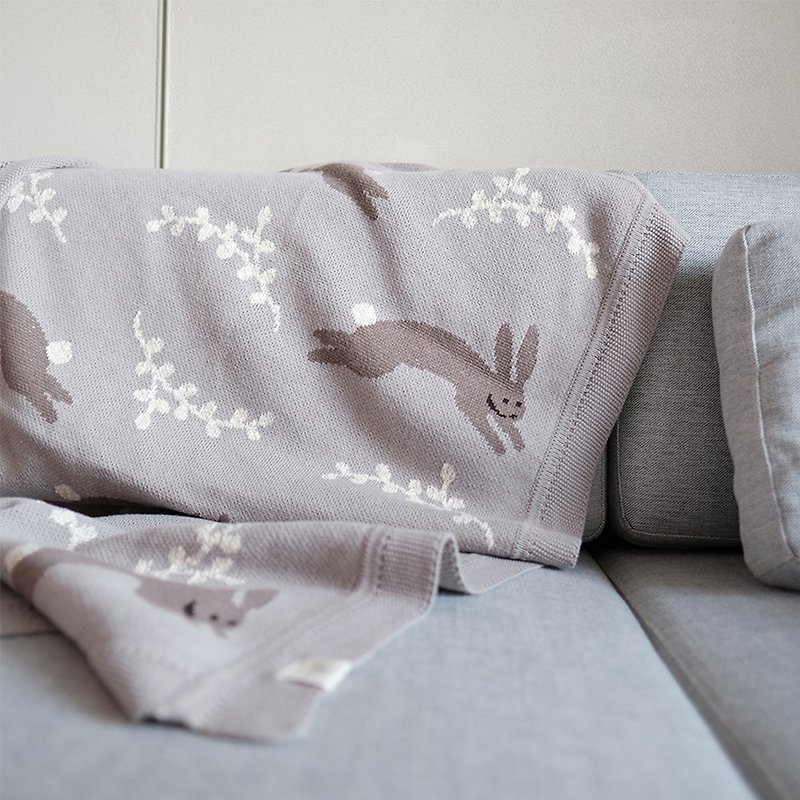 Happy Rabbit Cotton Knitted Jacquard Blanket Sofa Throw Blanket Air Conditioner Quilt - ผ้าห่ม - ผ้าฝ้าย/ผ้าลินิน 