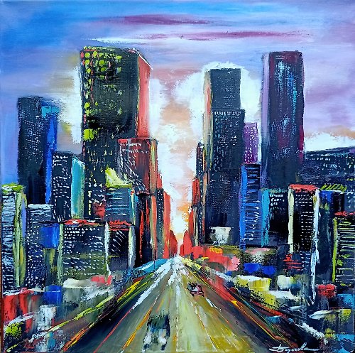 KaBaret_Of_Painter Night City Painting Original Oil On Canvas Big City Painting Urban Landscape Art