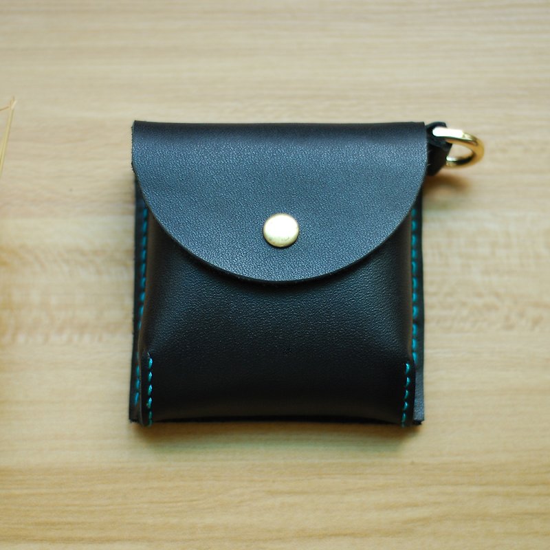 Change small bag leather hand sewing (black) - กระเป๋าใส่เหรียญ - หนังแท้ สีดำ