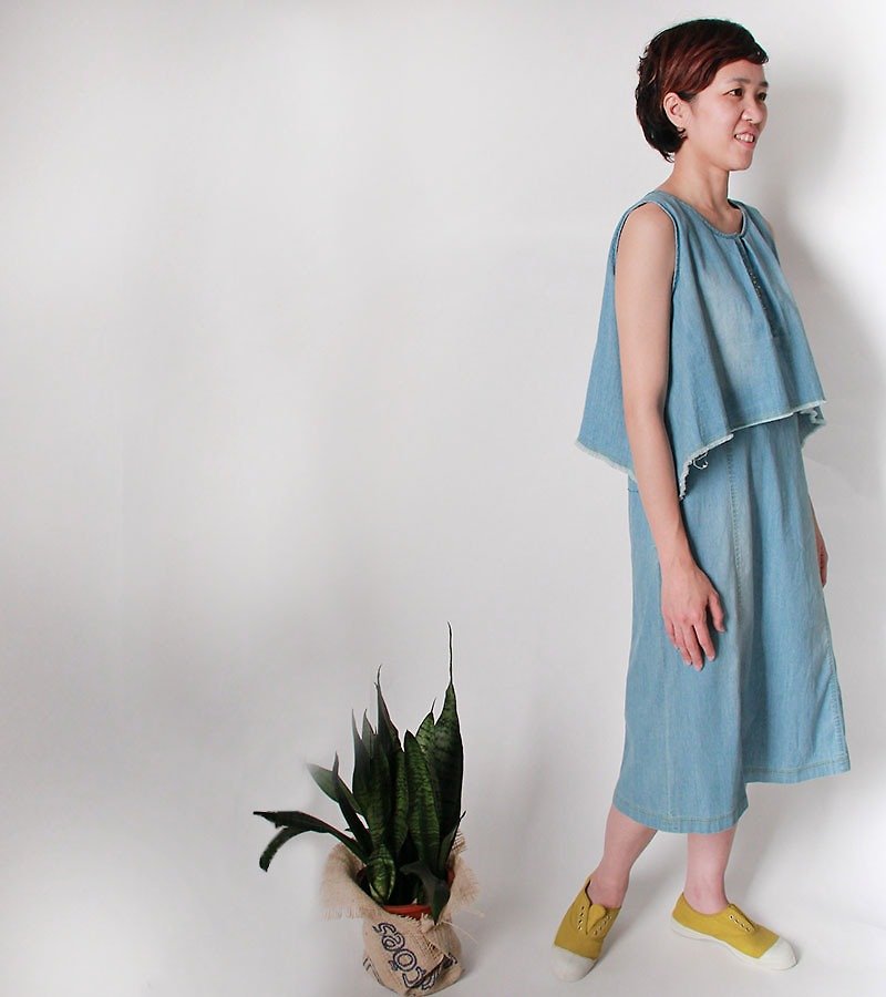 And_Denim dress - ชุดเดรส - ผ้าฝ้าย/ผ้าลินิน สีน้ำเงิน