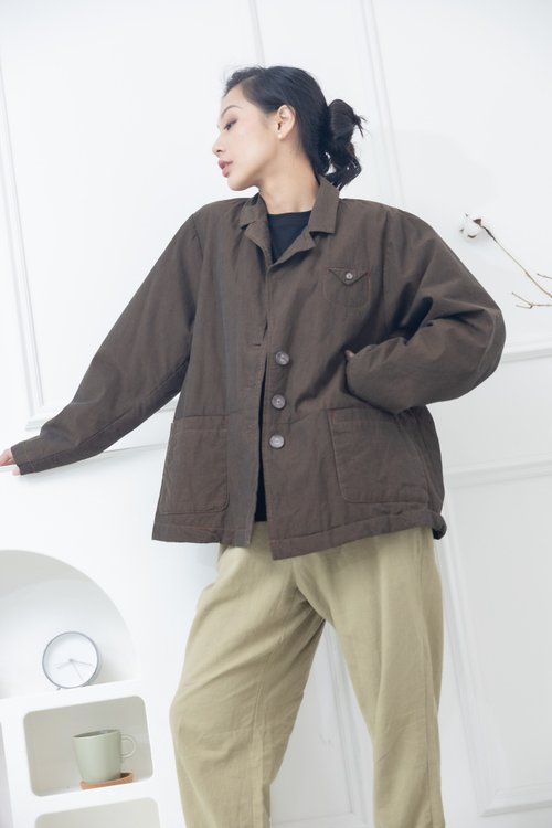 Meya 編縫編織 西裝樣式短版外套 可可色
