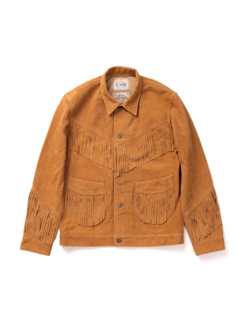 SYNDRO X LUDDITE - WILD WEST FRING JACKET - COW SUEDE - Men's Coats & Jackets - Genuine Leather Orange