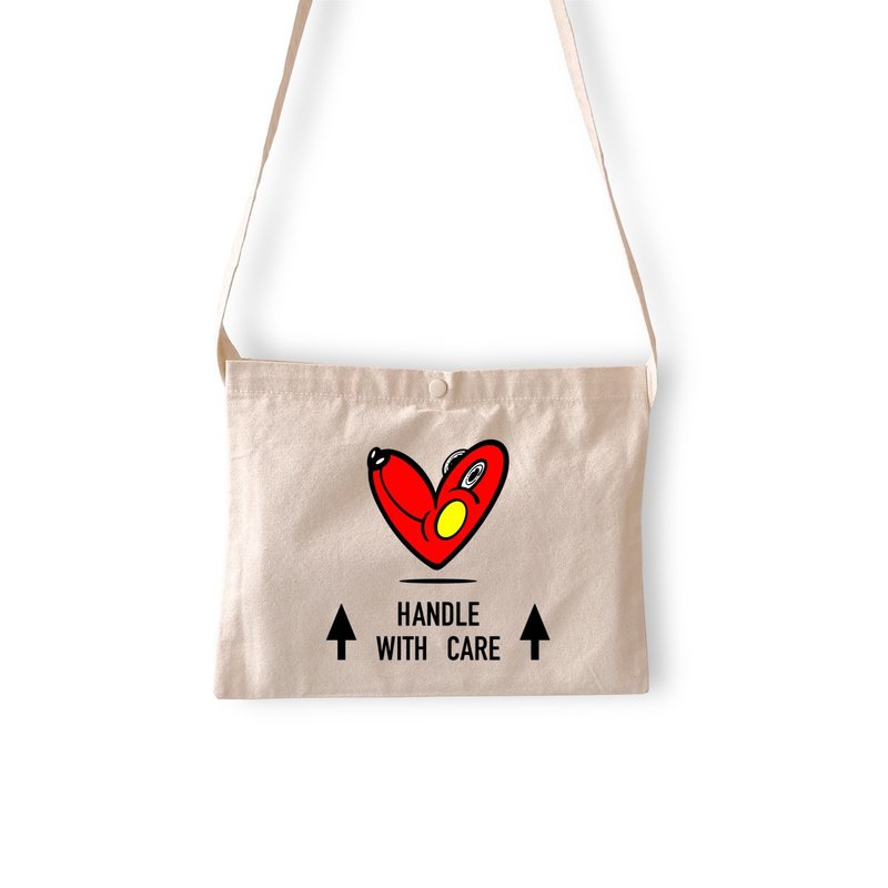 HANDLE WITH CARE - On-the-Go Canvas Bag - Raw Linen - กระเป๋าแมสเซนเจอร์ - ผ้าฝ้าย/ผ้าลินิน สีกากี